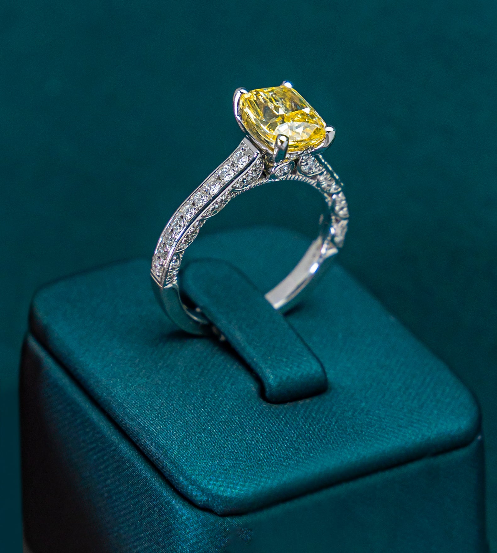 Lacey Yellow Cushion Ring