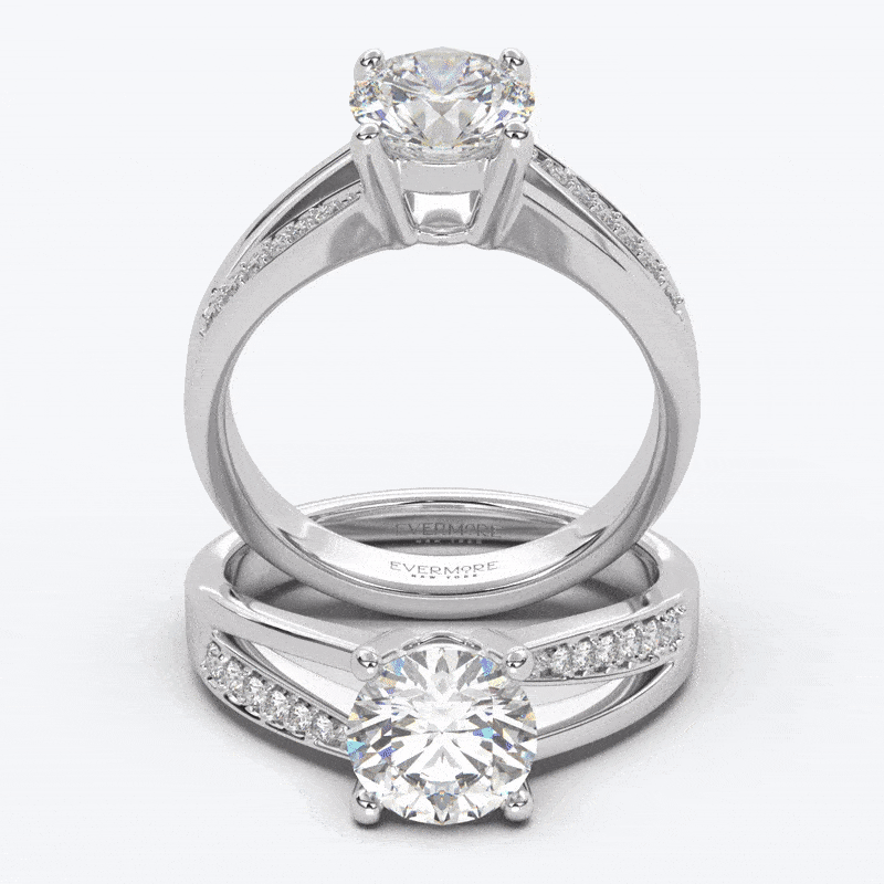 خاتم ألماس ثنائي دائري لامع منقسم